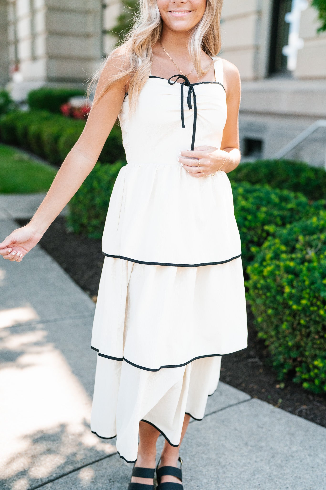 Timeless Love Contrast Binding Tiered Midi Dress