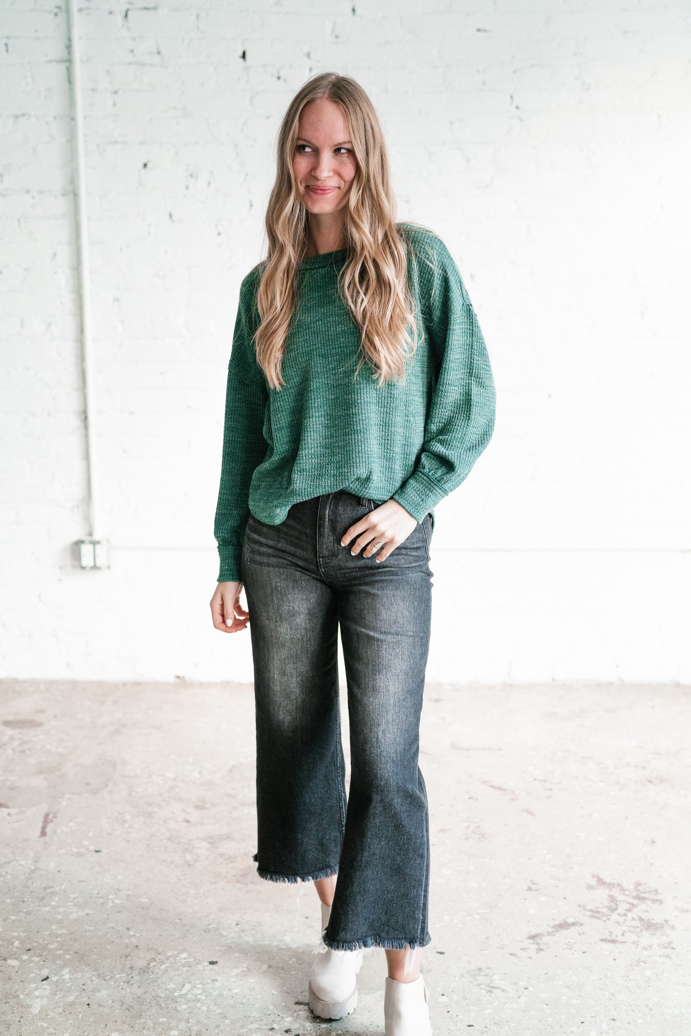 Simply Essential Ribbed Long Sleeve Top - Forest Green