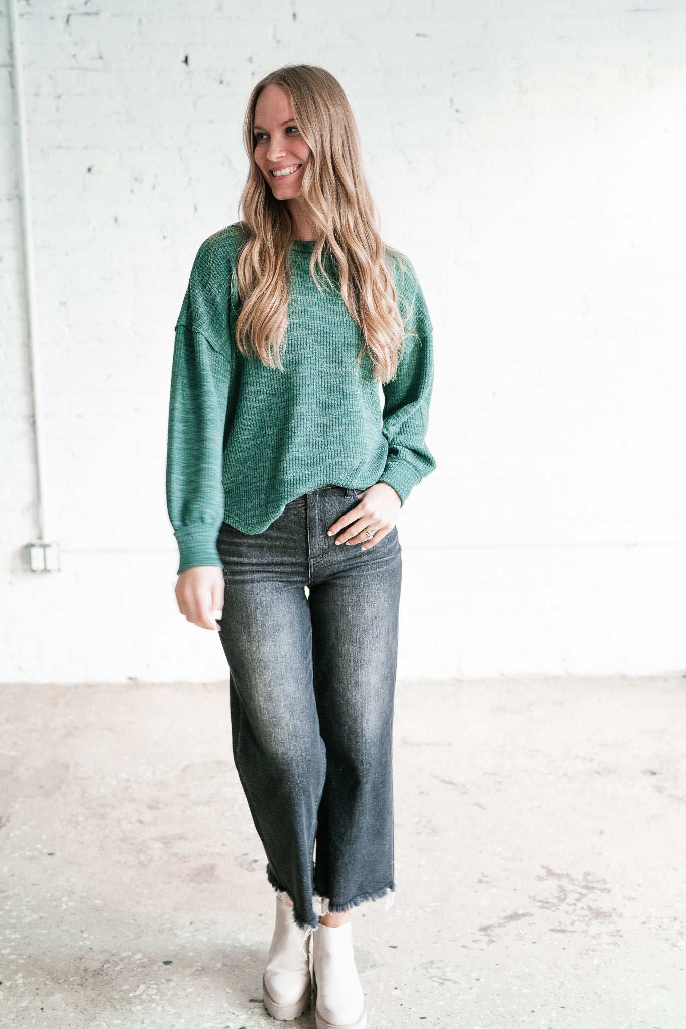 Simply Essential Ribbed Long Sleeve Top - Forest Green