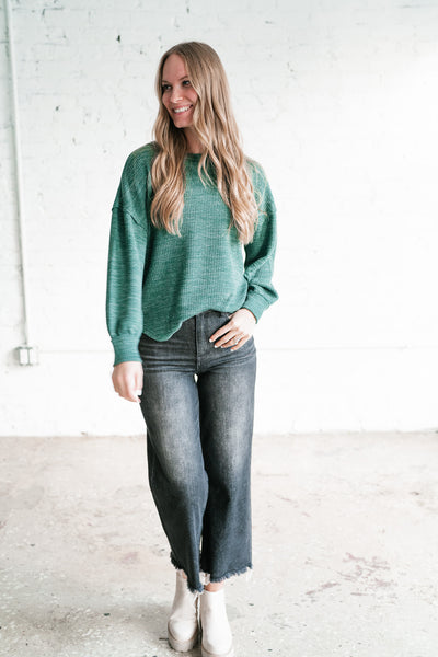 Simply Essential Ribbed Long Sleeve Top - Forest Green