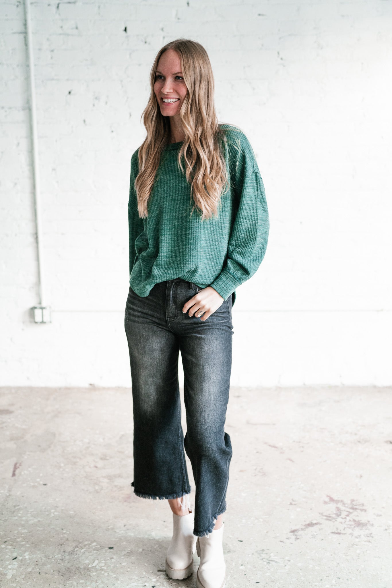 Simply Essential Ribbed Long Sleeve Top - Forest Green