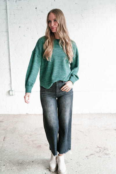 Simply Essential Ribbed Long Sleeve Top - Forest Green