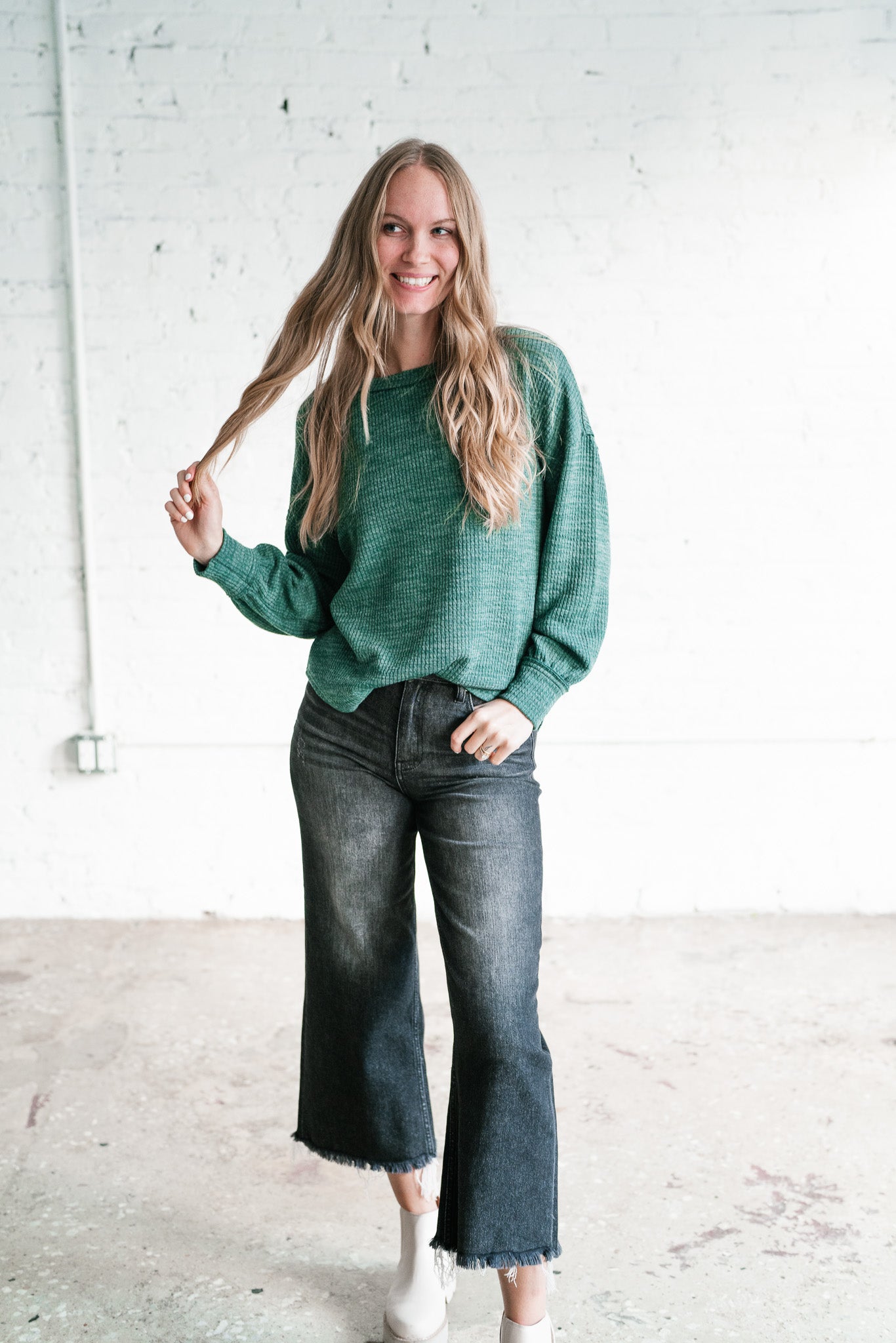 Simply Essential Ribbed Long Sleeve Top - Forest Green