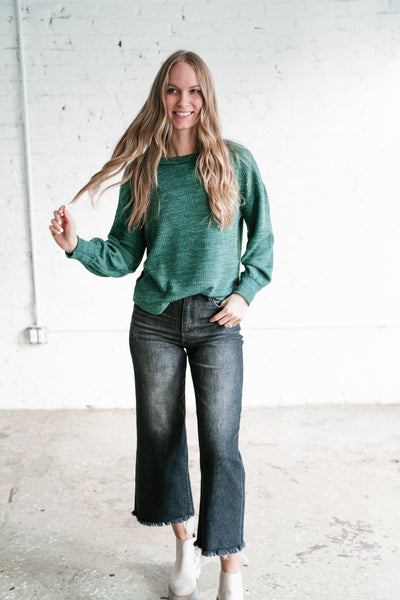 Simply Essential Ribbed Long Sleeve Top - Forest Green