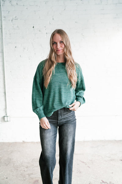 Simply Essential Ribbed Long Sleeve Top - Forest Green