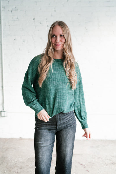 Simply Essential Ribbed Long Sleeve Top - Forest Green