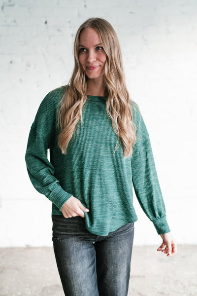 Simply Essential Ribbed Long Sleeve Top - Forest Green