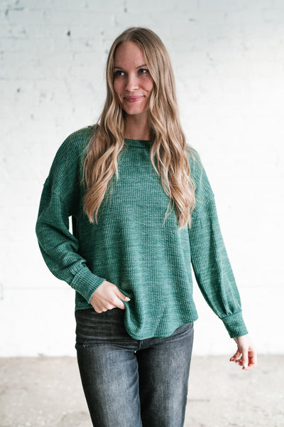 Simply Essential Ribbed Long Sleeve Top - Forest Green