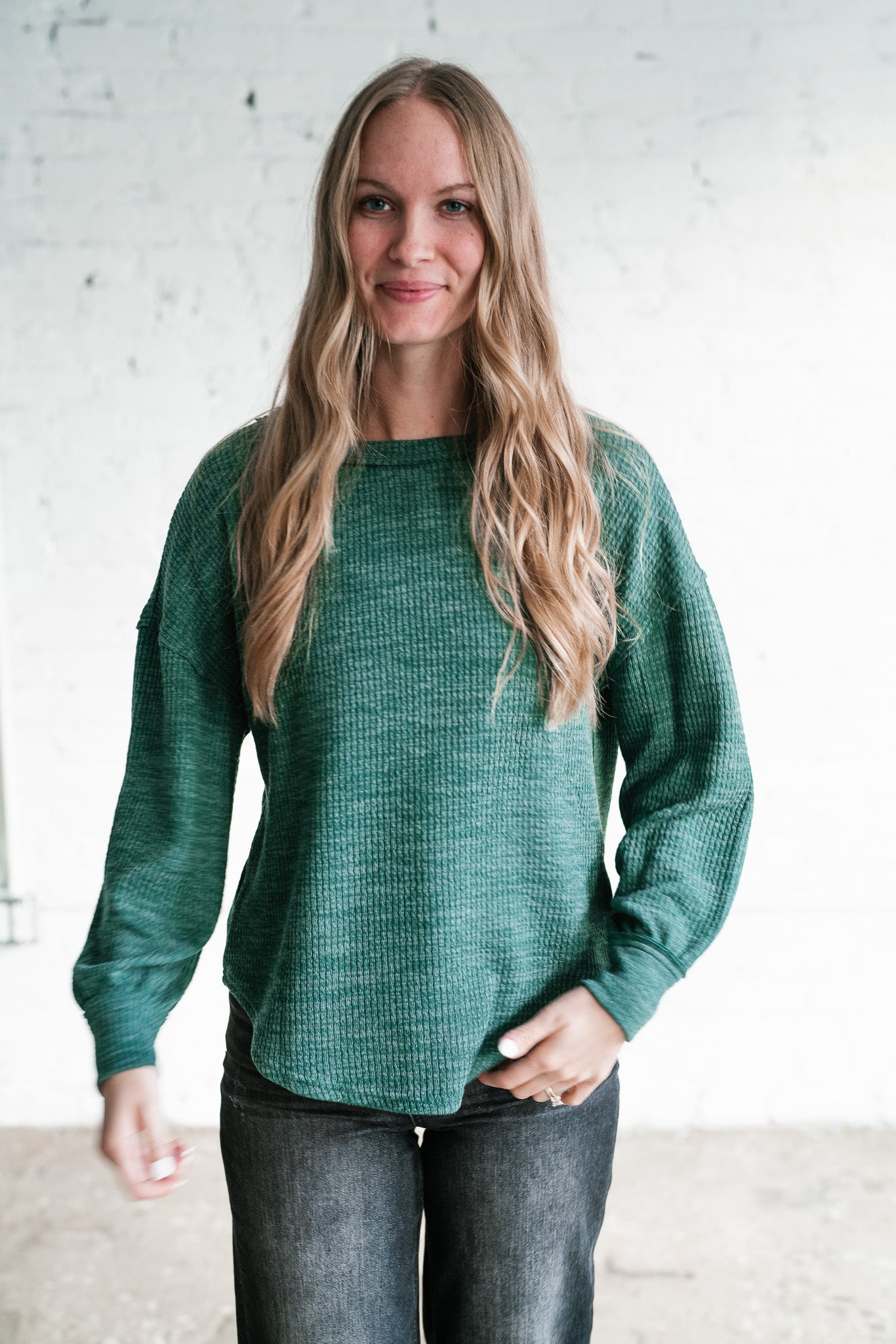 Simply Essential Ribbed Long Sleeve Top - Forest Green