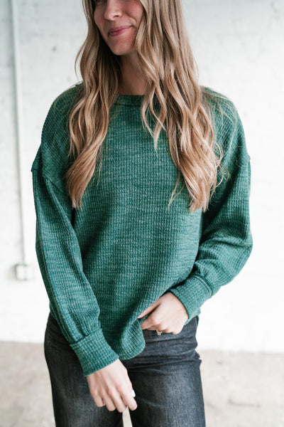 Simply Essential Ribbed Long Sleeve Top - Forest Green