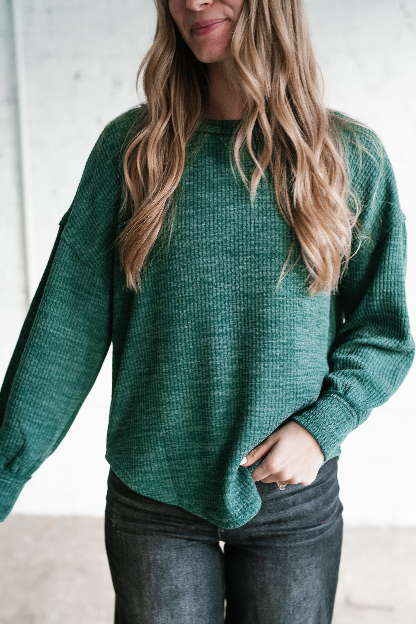 Simply Essential Ribbed Long Sleeve Top - Forest Green