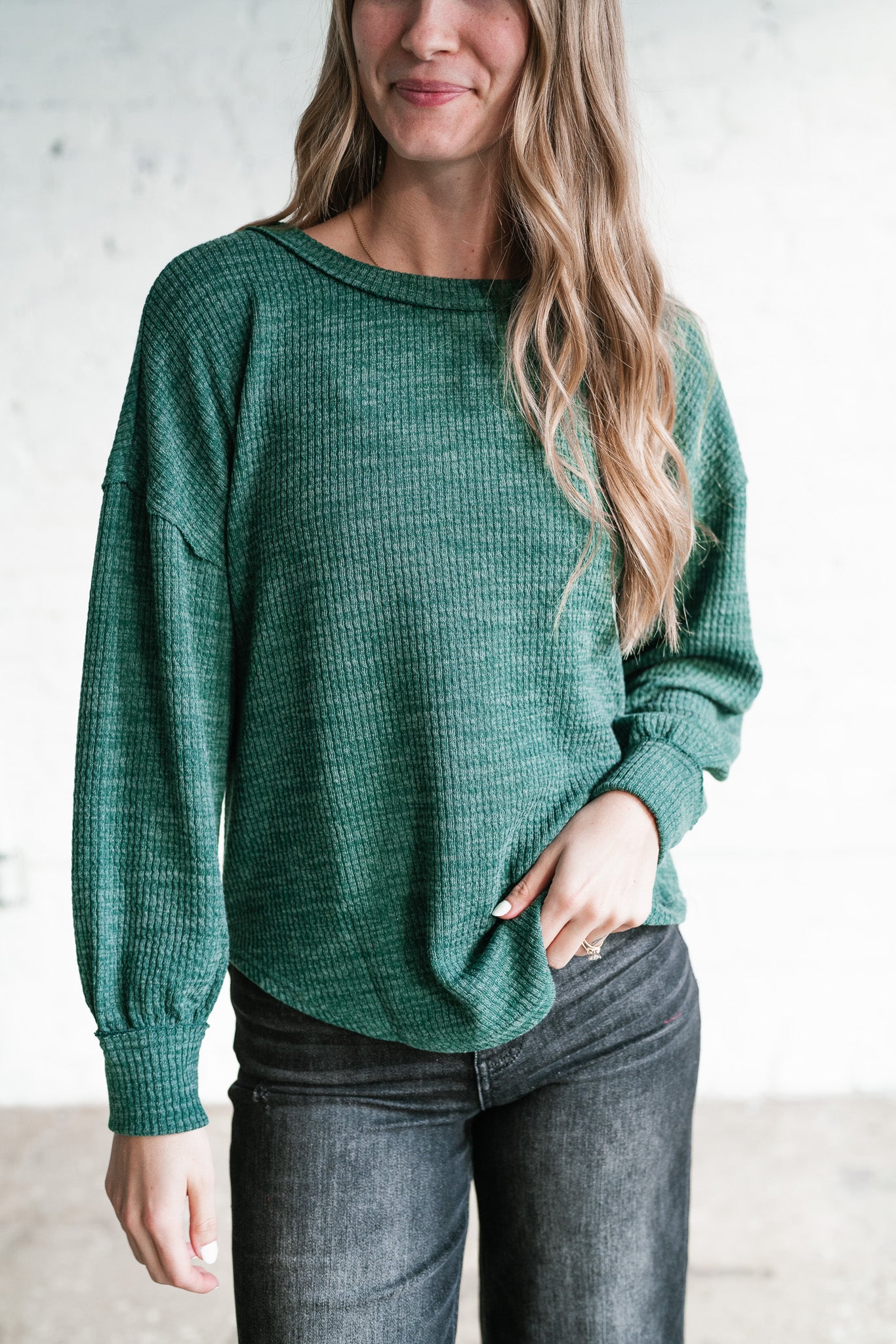 Simply Essential Ribbed Long Sleeve Top - Forest Green