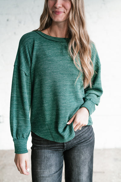 Simply Essential Ribbed Long Sleeve Top - Forest Green