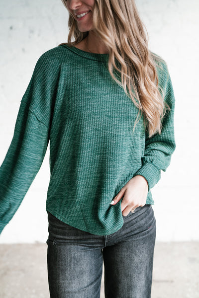 Simply Essential Ribbed Long Sleeve Top - Forest Green