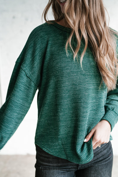 Simply Essential Ribbed Long Sleeve Top - Forest Green