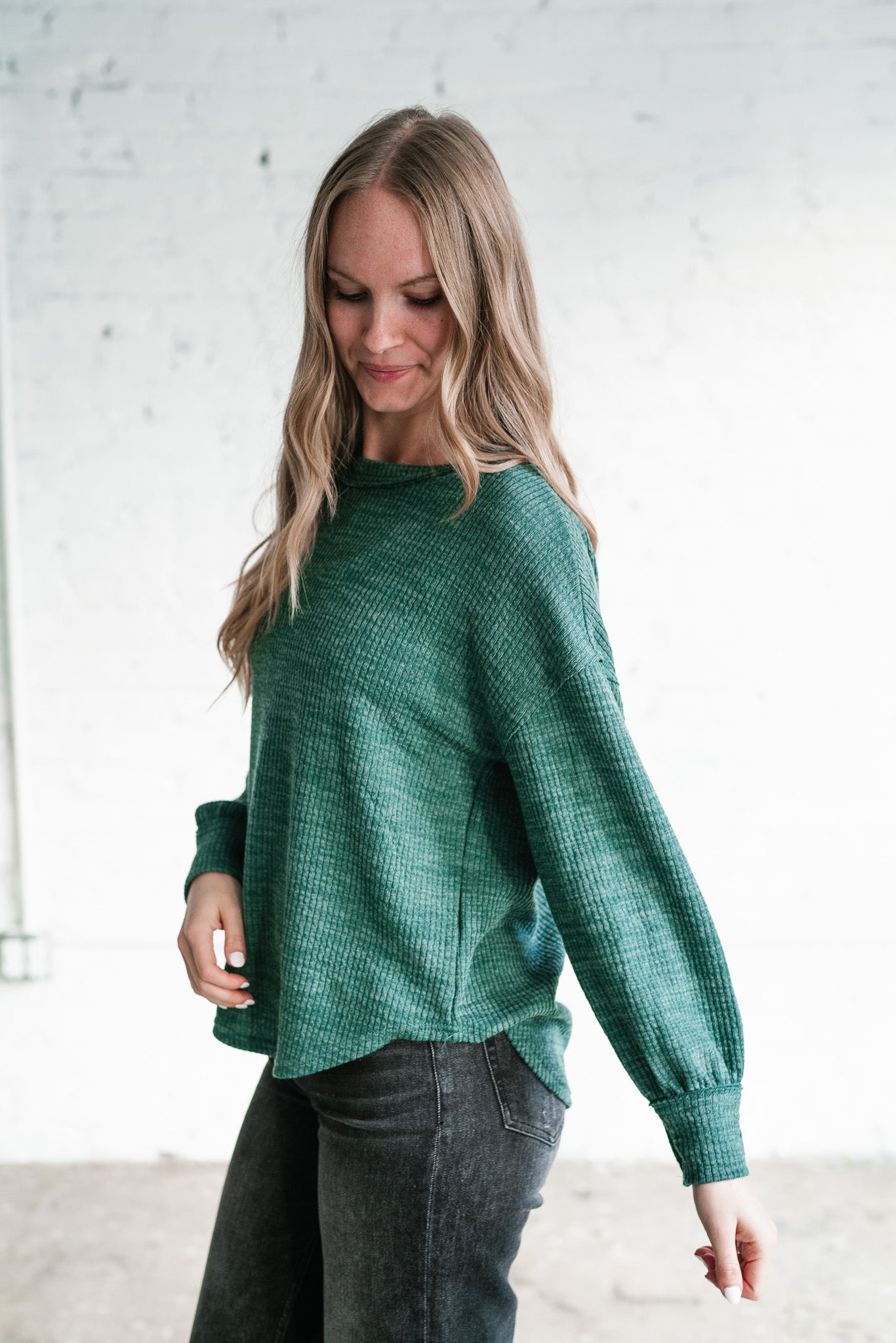 Simply Essential Ribbed Long Sleeve Top - Forest Green