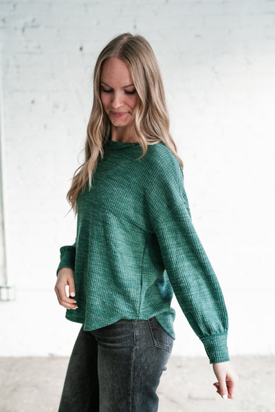 Simply Essential Ribbed Long Sleeve Top - Forest Green