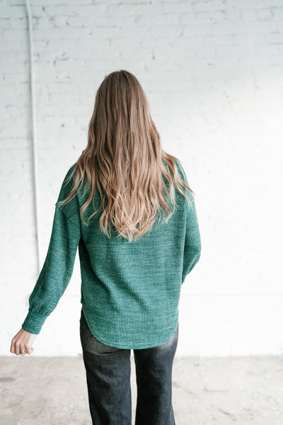 Simply Essential Ribbed Long Sleeve Top - Forest Green