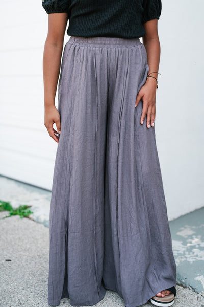 Just Coasting Wide Leg Flowy Pants - Grey