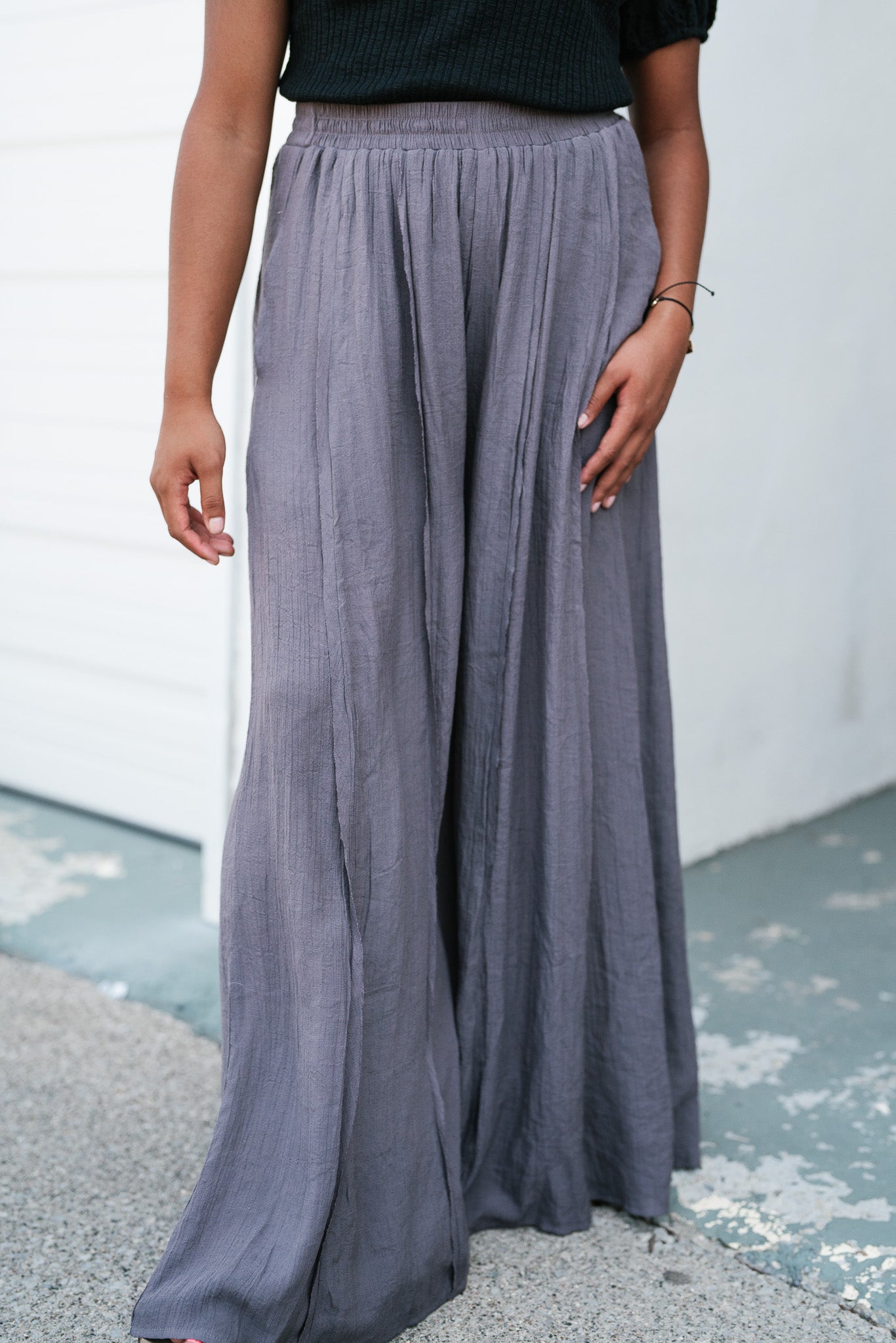 Just Coasting Wide Leg Flowy Pants - Grey