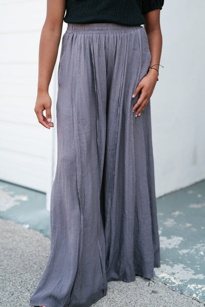 Just Coasting Wide Leg Flowy Pants - Grey