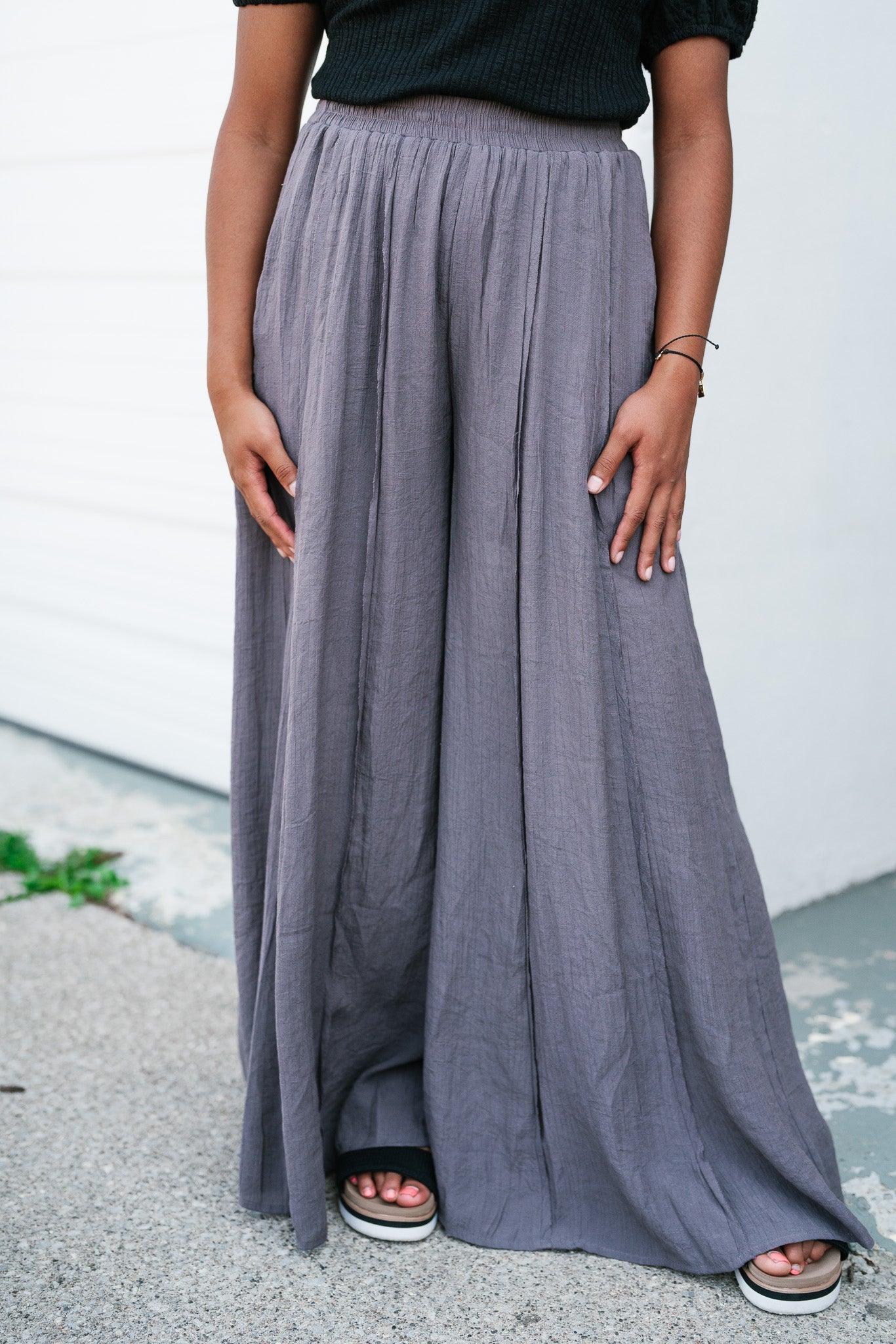 Just Coasting Wide Leg Flowy Pants - Grey