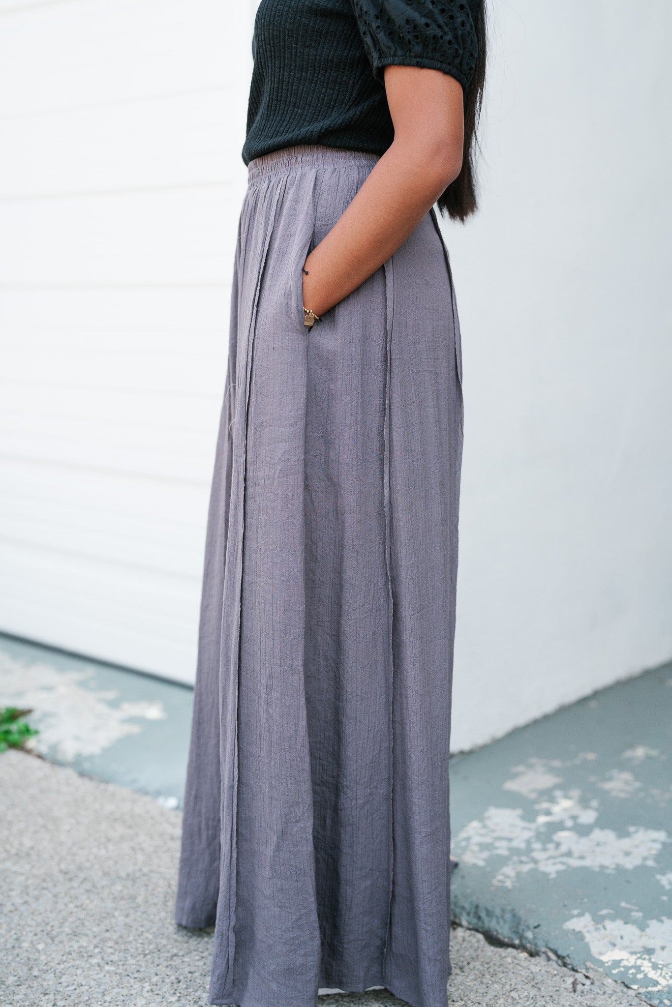 Just Coasting Wide Leg Flowy Pants - Grey