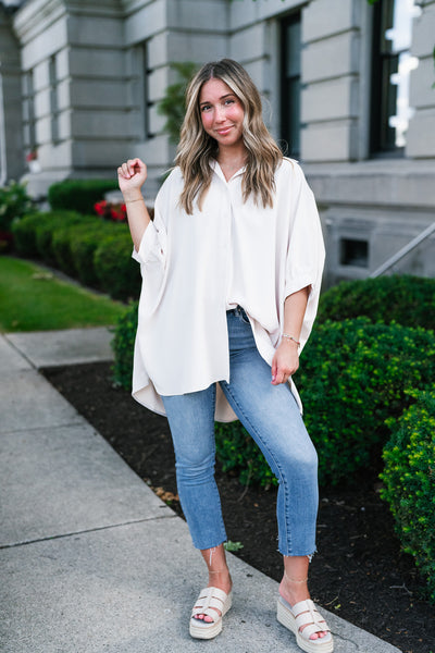 Out And About Oversized Button Up Top