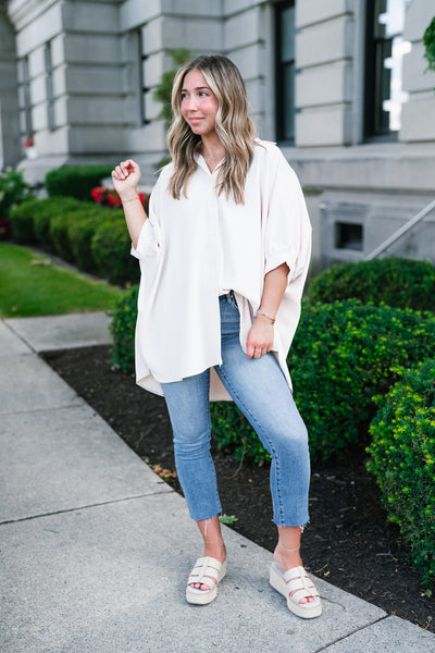 Out And About Oversized Button Up Top