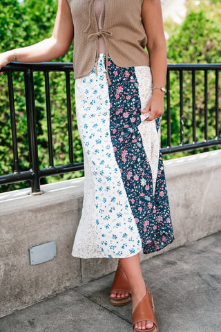 Tinsley Color Block Floral Midi Skirt