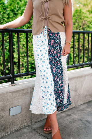 Tinsley Color Block Floral Midi Skirt