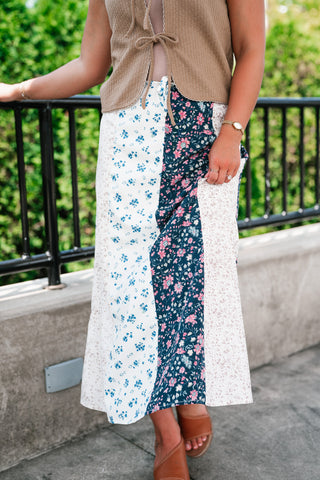 Tinsley Color Block Floral Midi Skirt