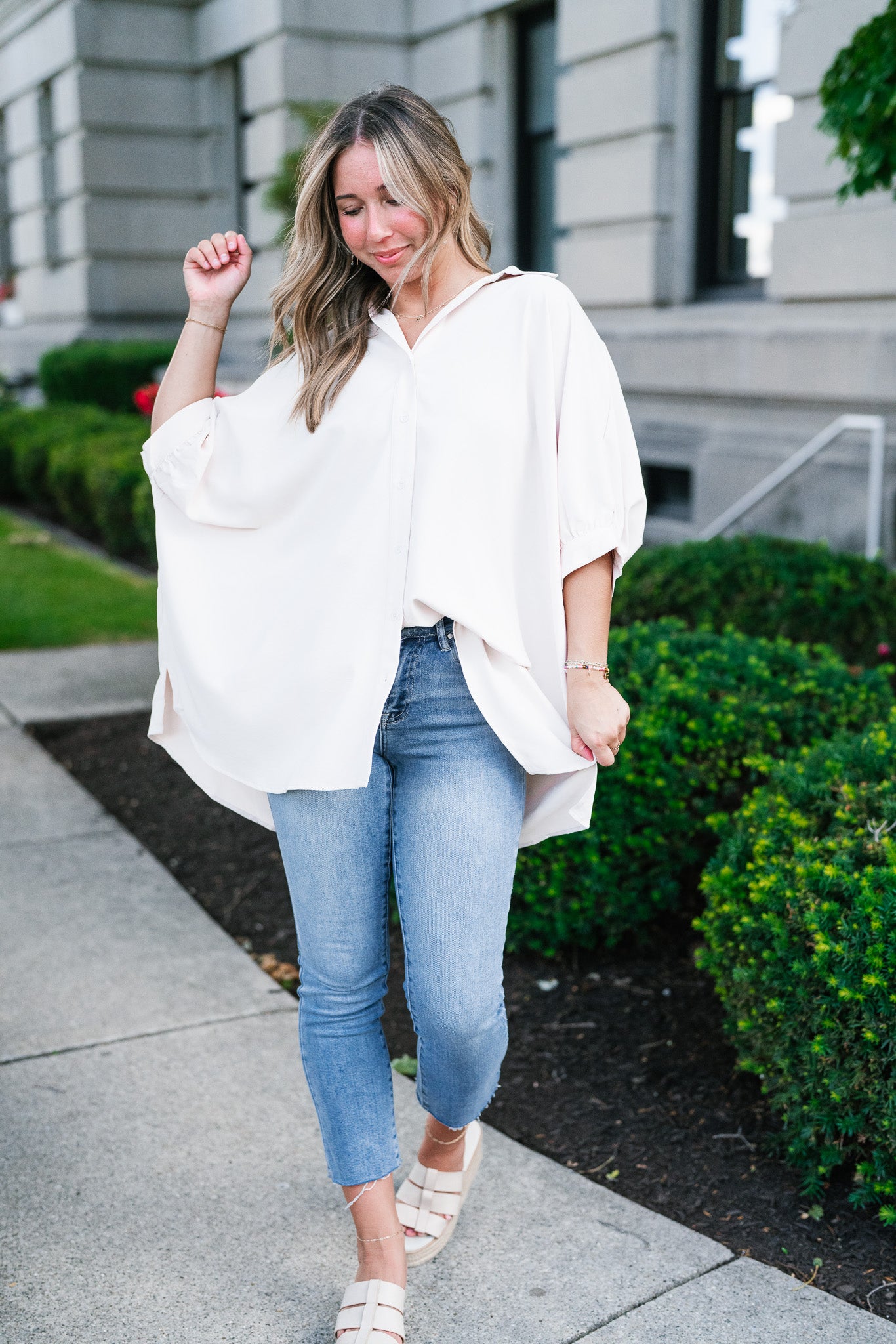 Out And About Oversized Button Up Top