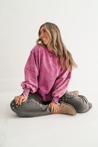 Plum Oversized Mineral Wash Sweatshirt