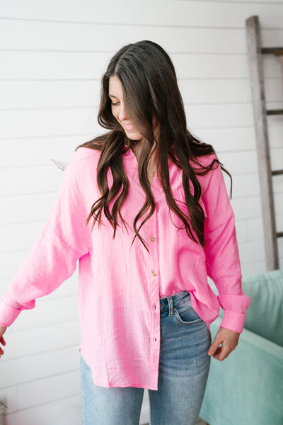 Live Your Dreams Button UP - Pink