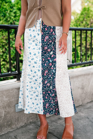 Tinsley Color Block Floral Midi Skirt