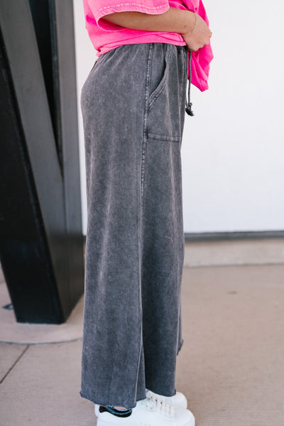 Can't Be Matched Mineral Wash Wide Leg Pants - Faded Black