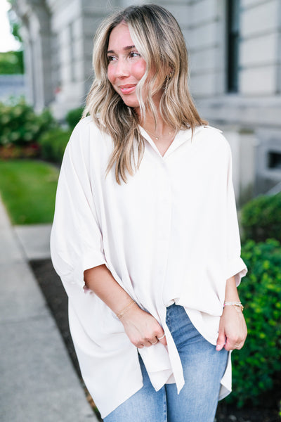 Out And About Oversized Button Up Top