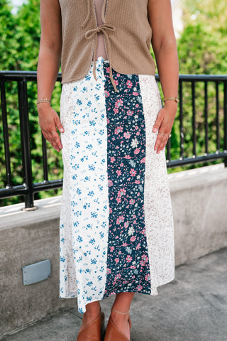 Tinsley Color Block Floral Midi Skirt