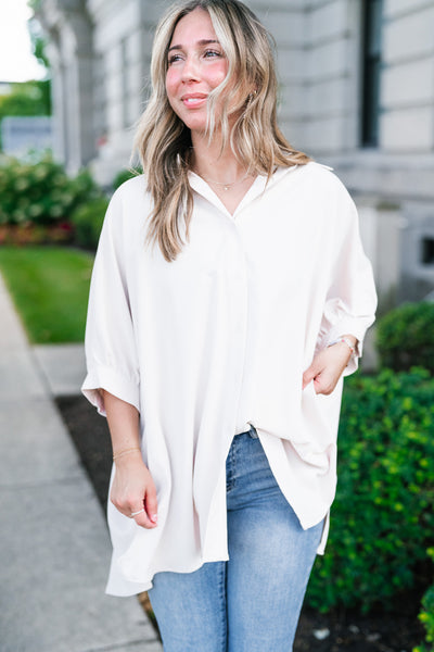 Out And About Oversized Button Up Top