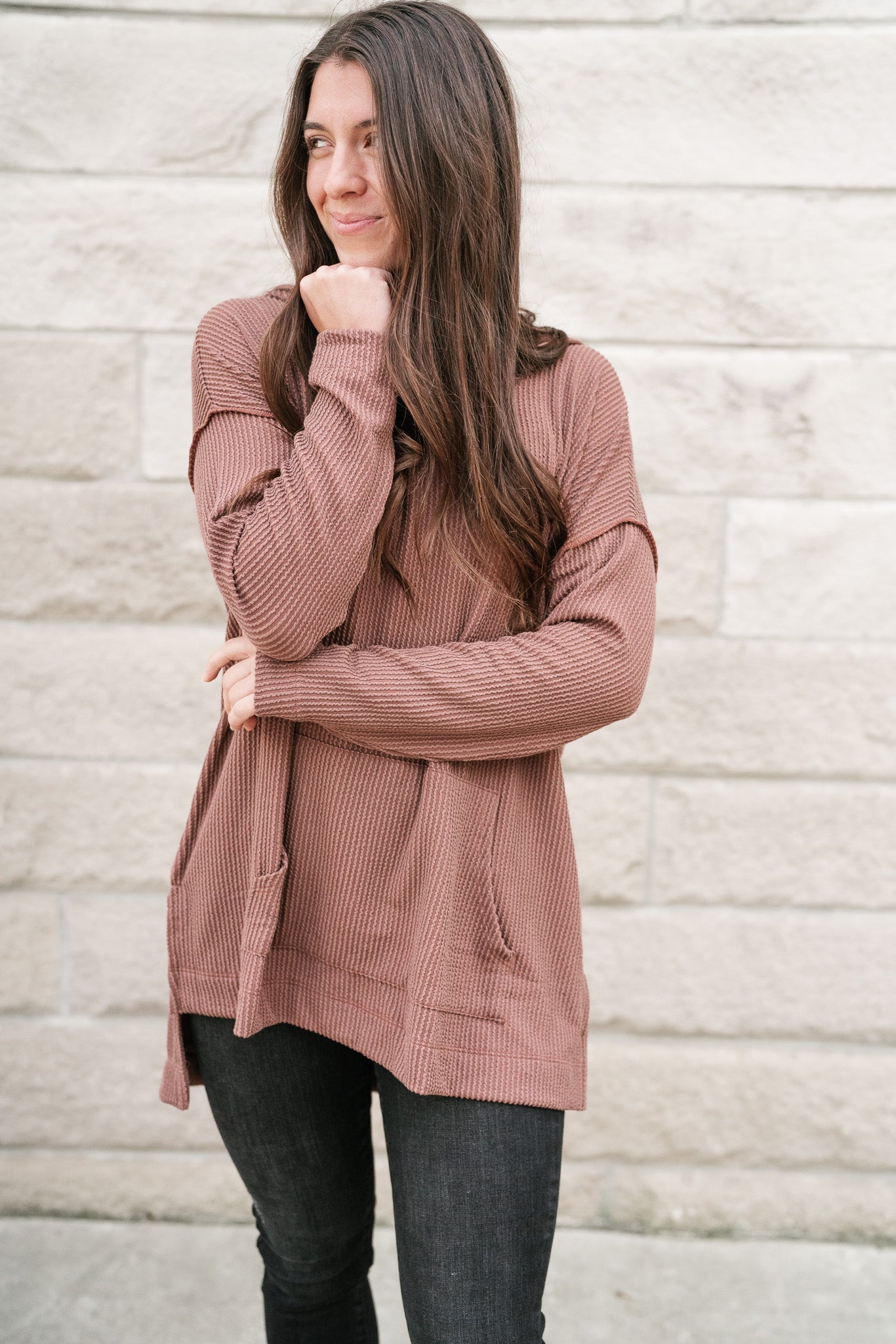 Unwind Ribbed Hooded Top - Mocha