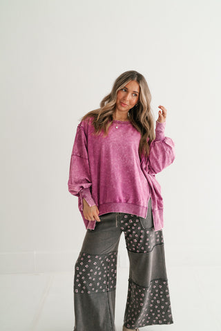 Plum Oversized Mineral Wash Sweatshirt