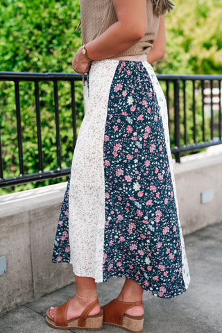 Tinsley Color Block Floral Midi Skirt