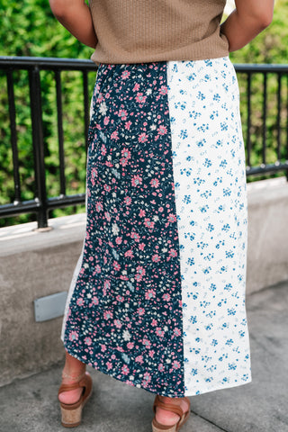 Tinsley Color Block Floral Midi Skirt