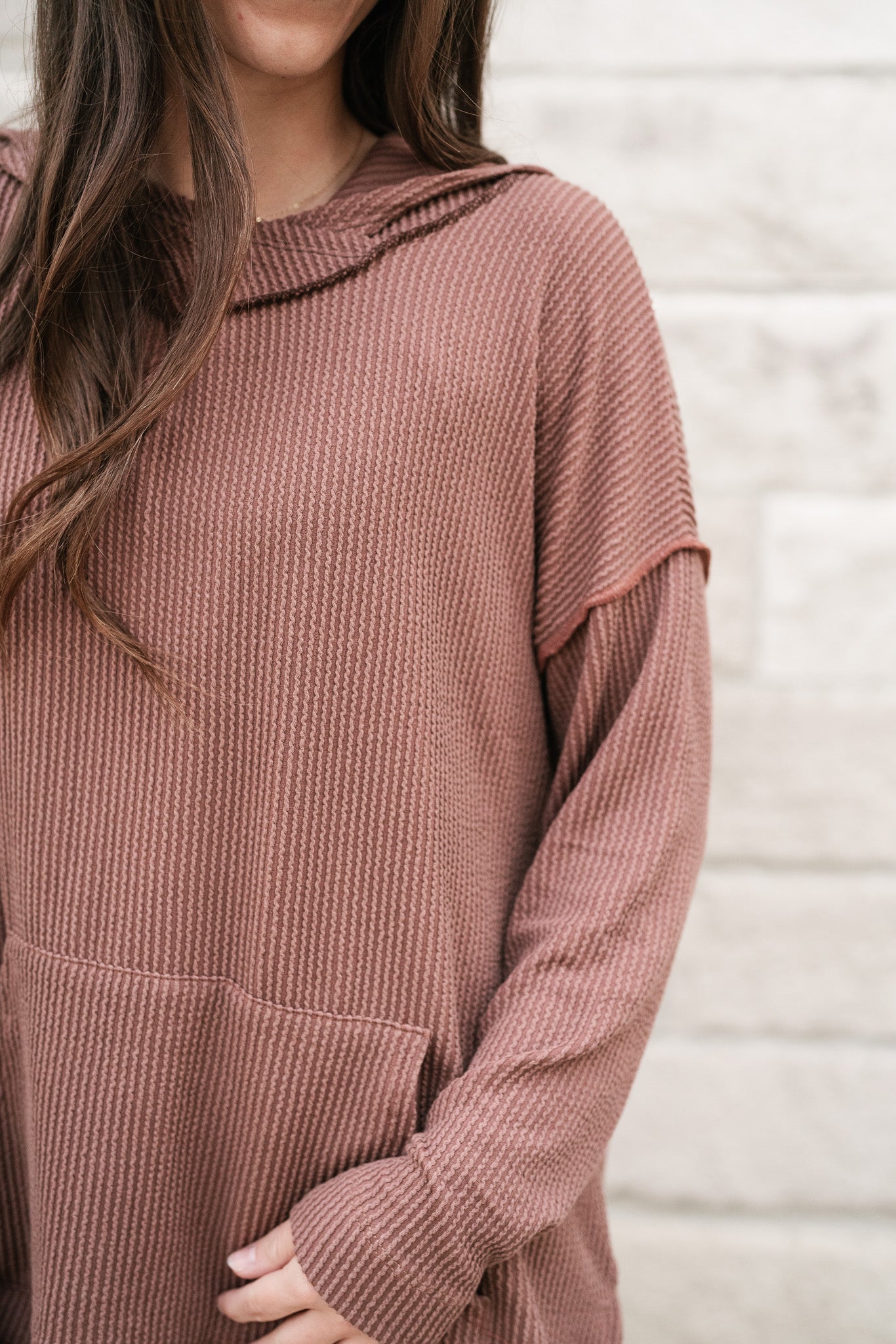 Unwind Ribbed Hooded Top - Mocha