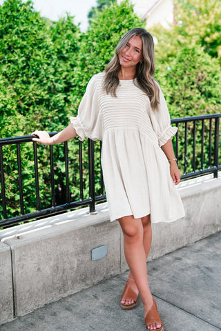 Stay Awhile Textured Mini Dress - Natural