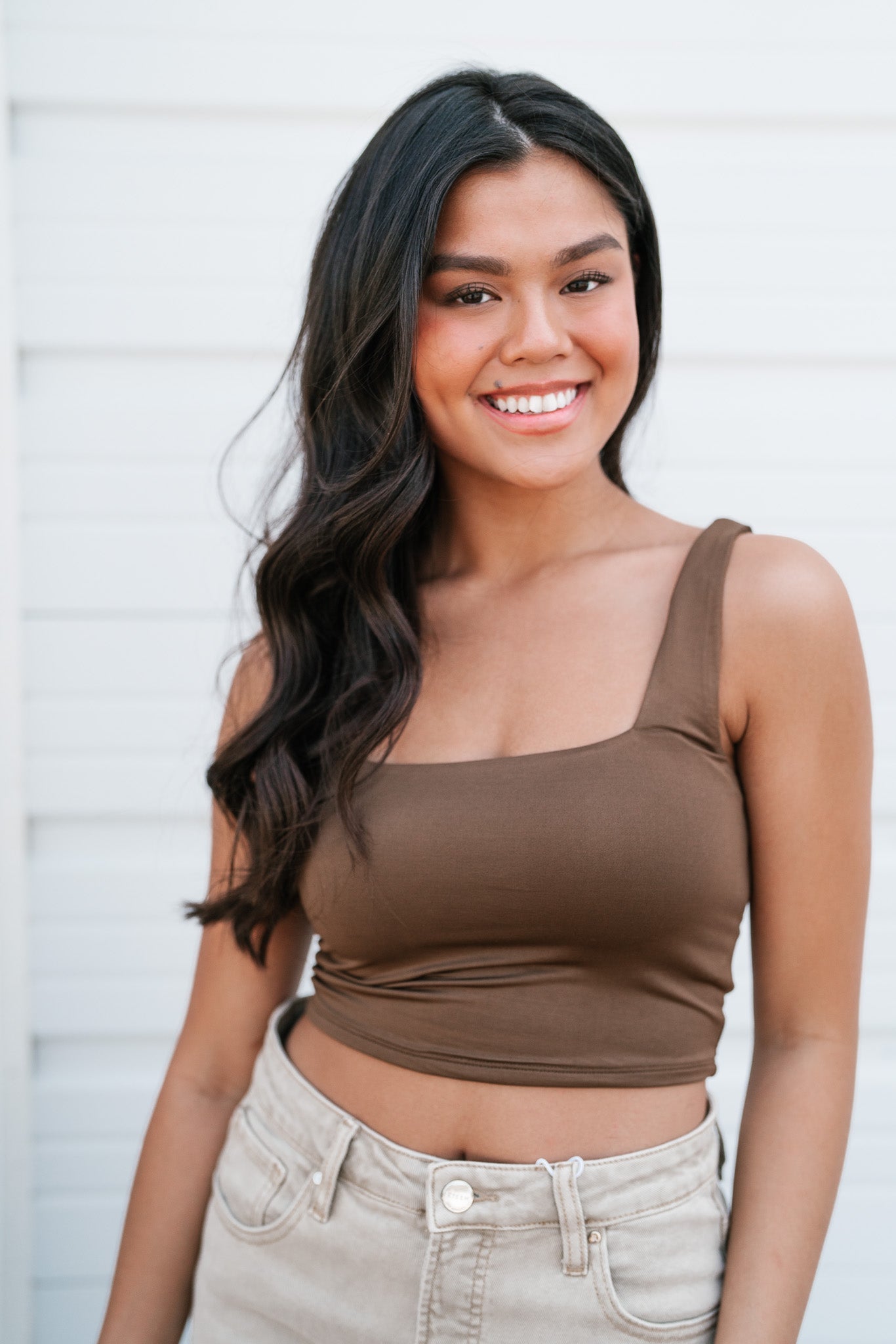 Easy To Care Cropped Tank - Brown