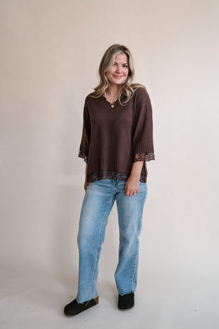 Dalia Relaxed Lace Trim Knit Top
