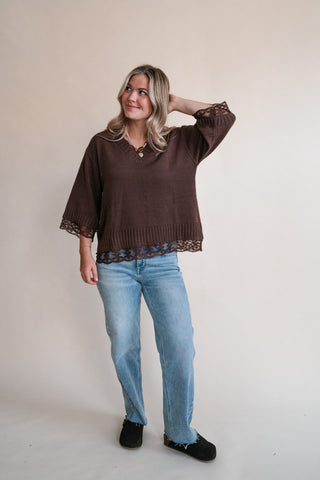 Dalia Relaxed Lace Trim Knit Top