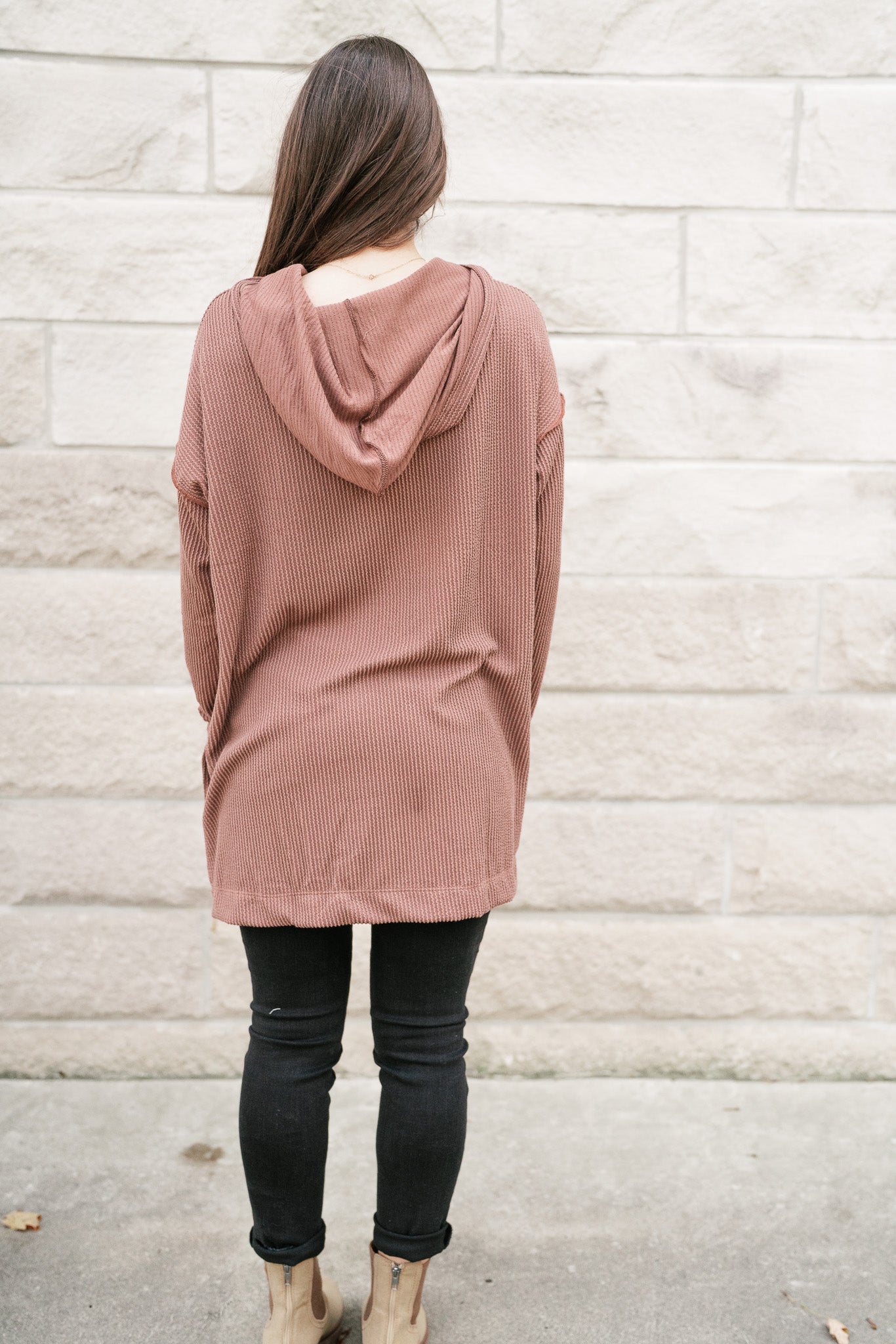 Unwind Ribbed Hooded Top - Mocha